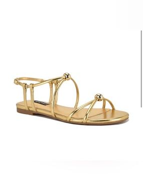 Nine West Metallic Gold Strappy Sandals with Orb Details